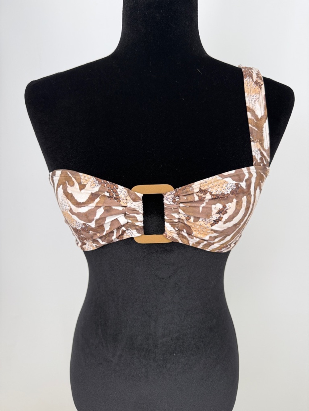 Icon Swim Brown Animal Print One-Shoulder Bikini Top size small